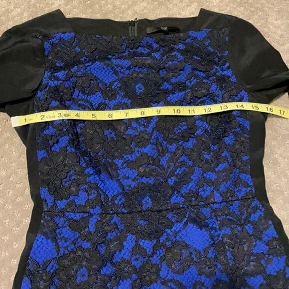 Tibi Royal Blue and Black Lace Short Sleeve Shift Dress 4 - Picture 10 of 12